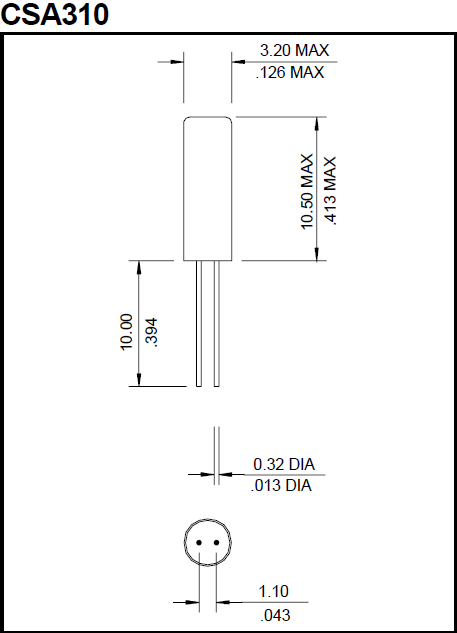 無(wú)源音叉DIP諧振器,49U圓柱10.5*3.2mm晶體,CSA310晶振